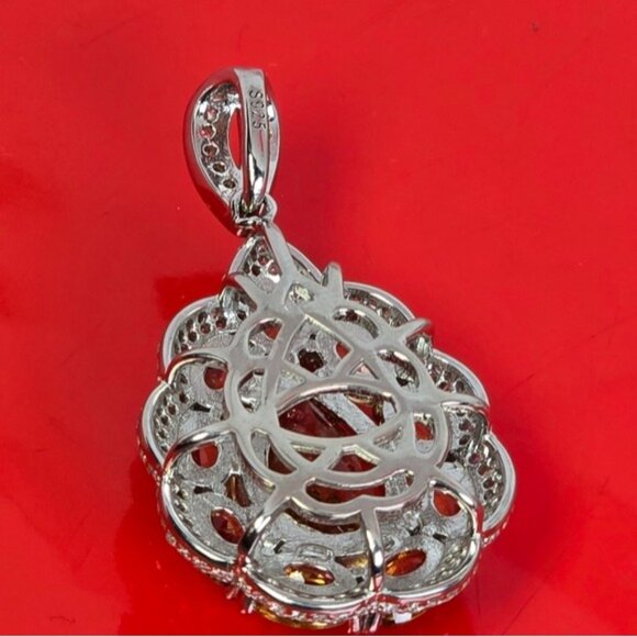 925 Sterling Silver Large Pendant 3x2cm with Natural Citrine Gem & Cz - Picture 5 of 7